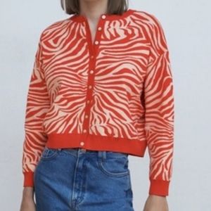 NWT Zara Zebra Orange Sweater jacket cardigan